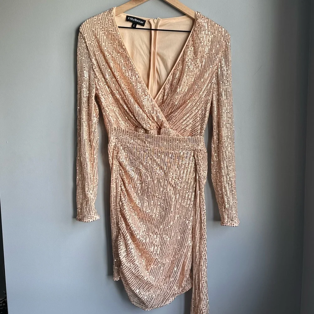 Eilly Bazar Draped Side Ruched Sequin Bodycon Dress - Picture 3 of 6
